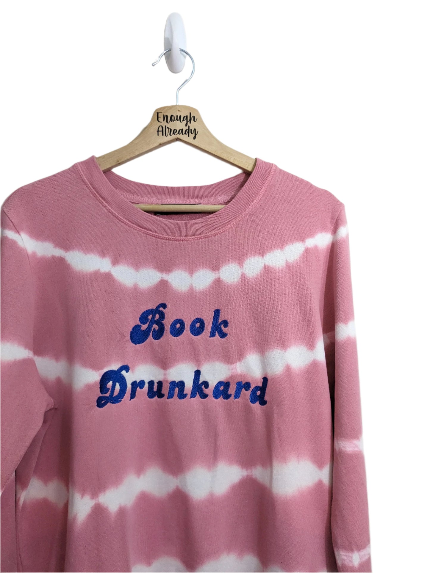 Size 14 Upcycled Pink Tie-Dye Sweatshirt - Embroidered Groovy 70s Font - Book Drunkard Anne of Green Gables Design