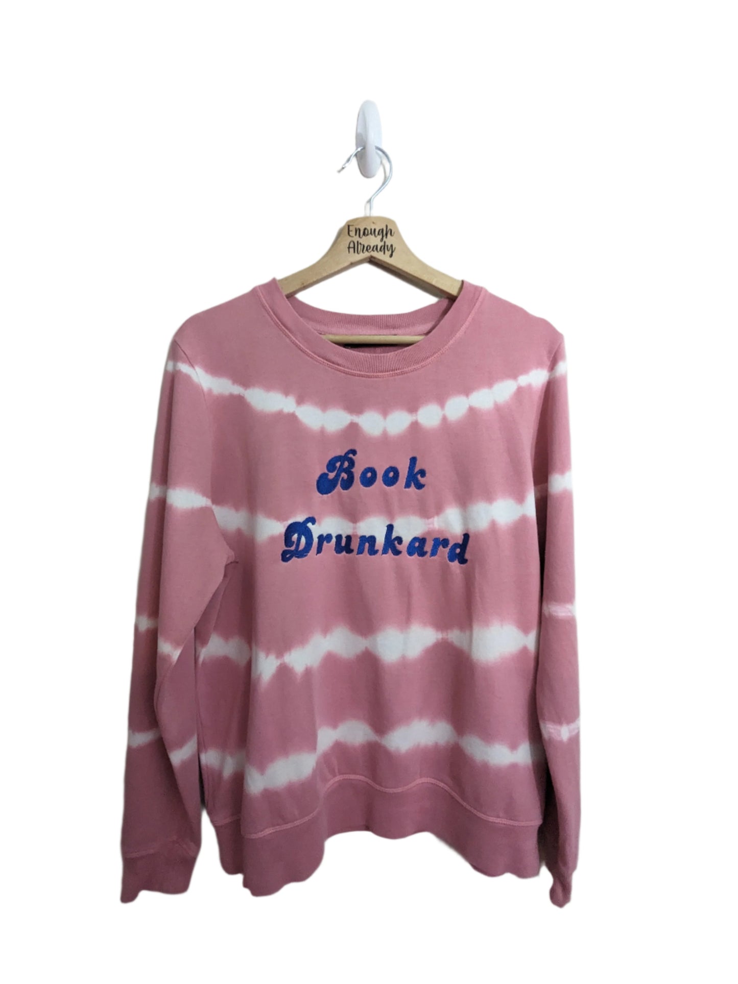 Size 14 Upcycled Pink Tie-Dye Sweatshirt - Embroidered Groovy 70s Font - Book Drunkard Anne of Green Gables Design