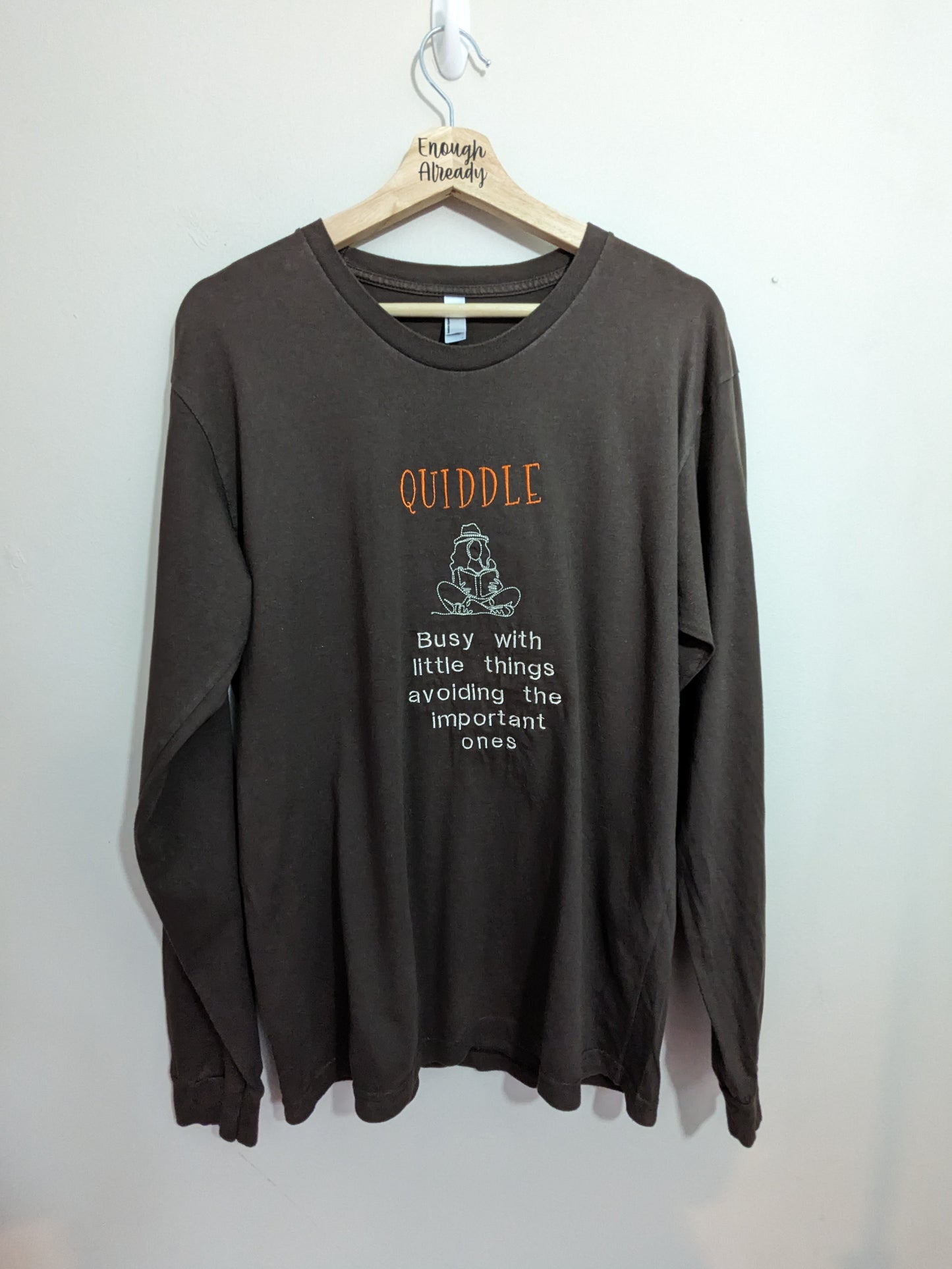 Size Large Embroidered Brown Long sleeve Top - Ridiculous English Words Collection - Quiddle