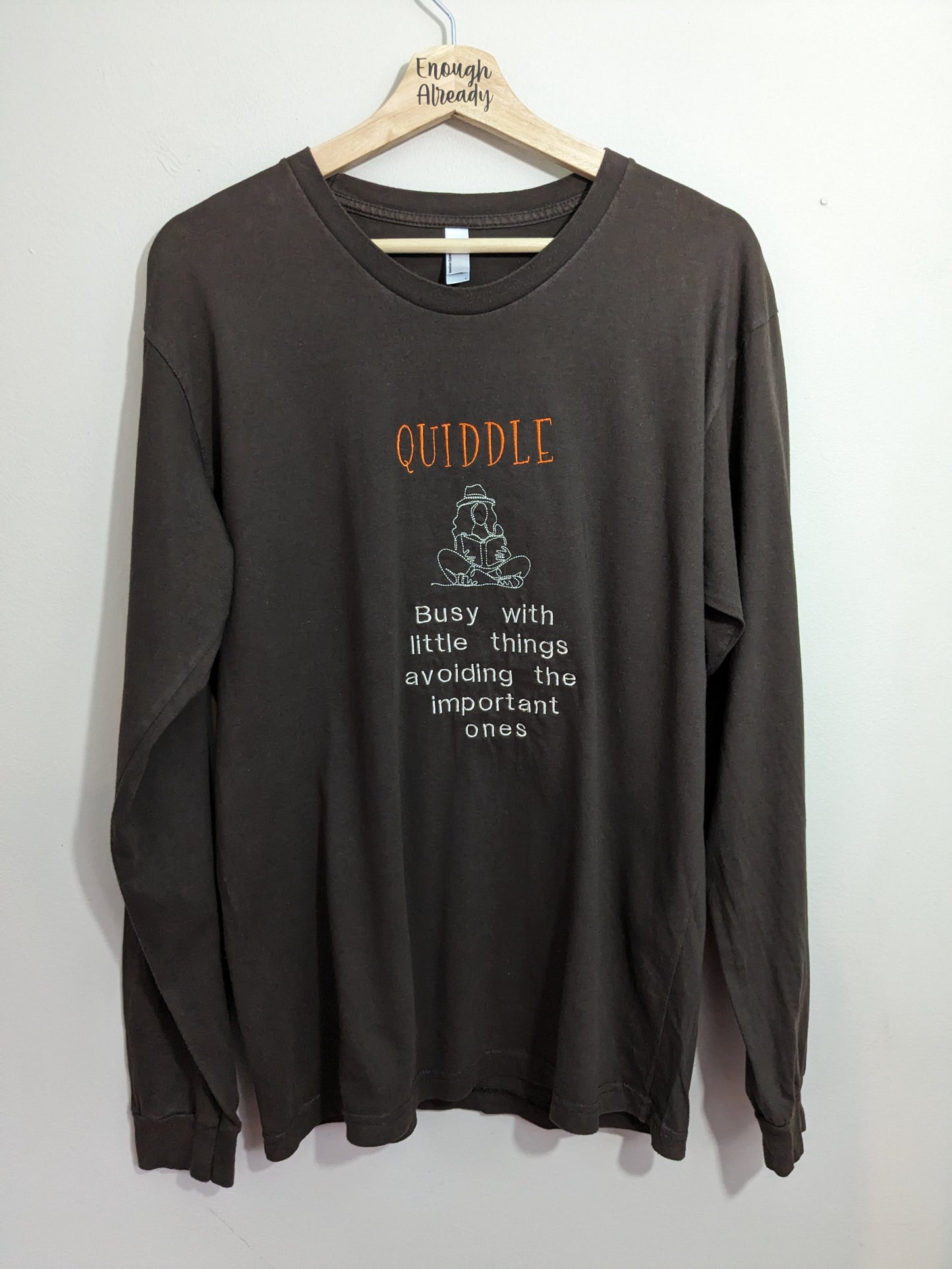 Size Large Embroidered Brown Long sleeve Top - Ridiculous English Words Collection - Quiddle