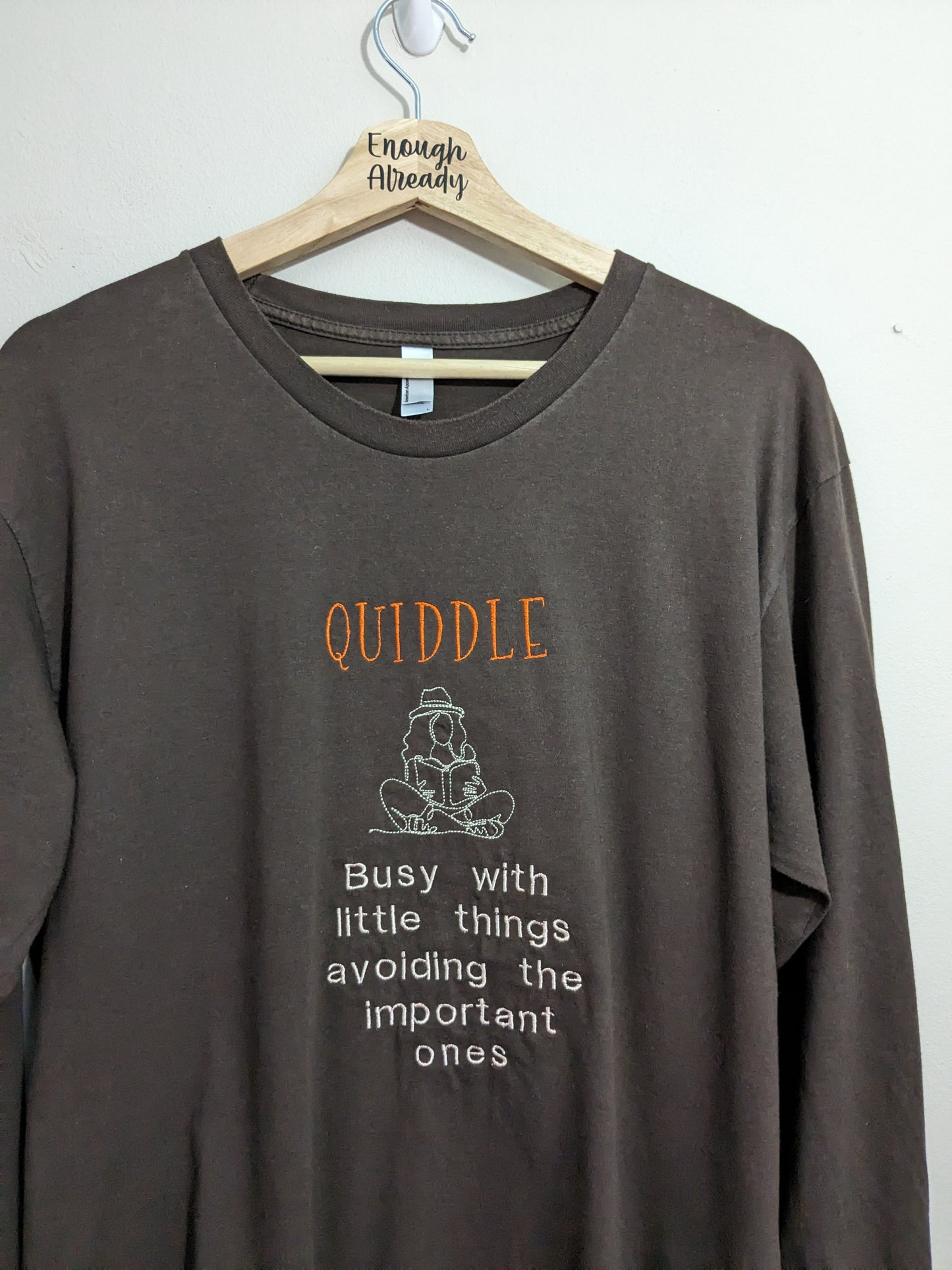 Size Large Embroidered Brown Long sleeve Top - Ridiculous English Words Collection - Quiddle