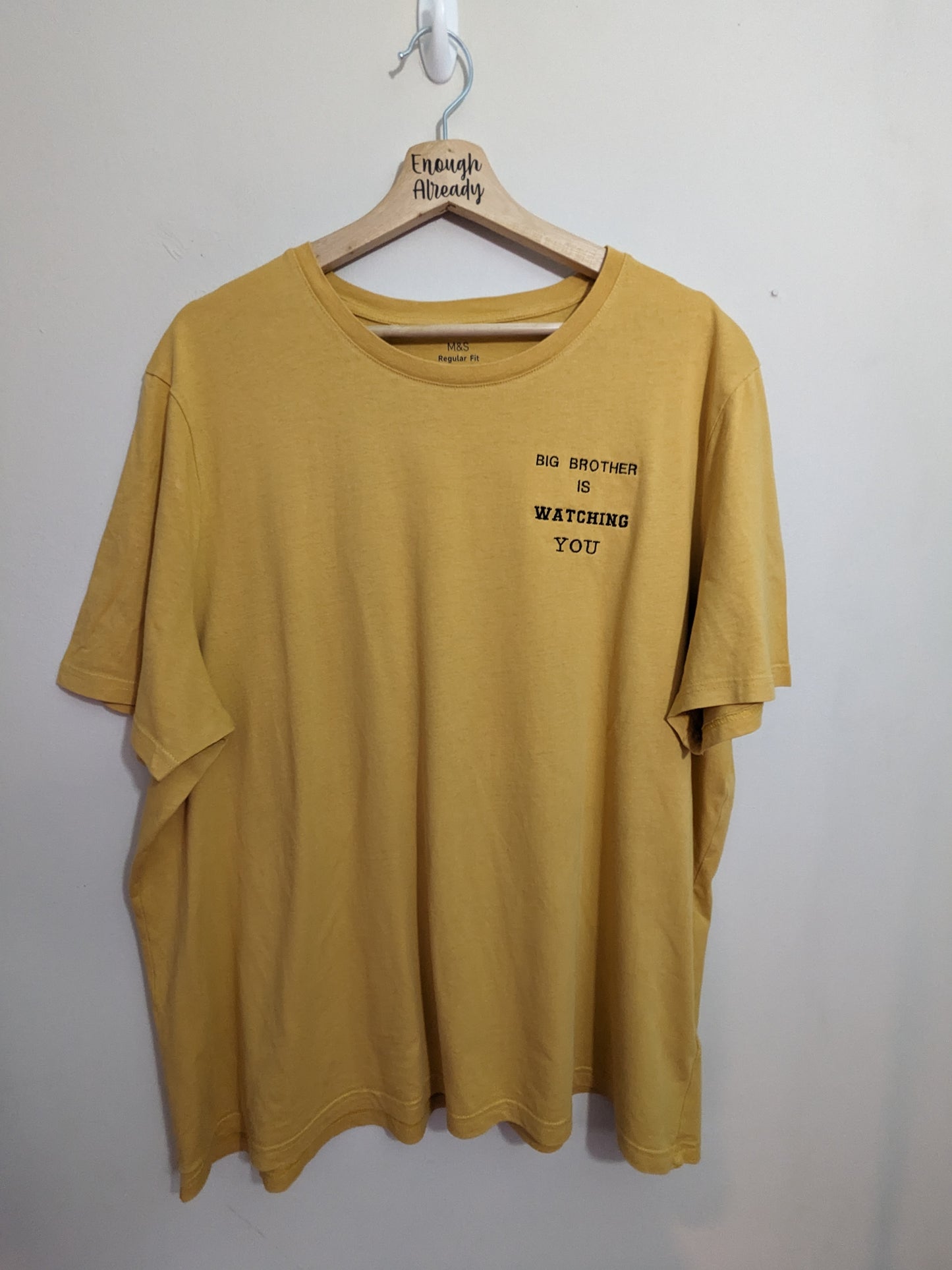 3XL Mustard Reworked George Orwell T-Shirt - 1984 Quote - Big Brother Is Watching YOU