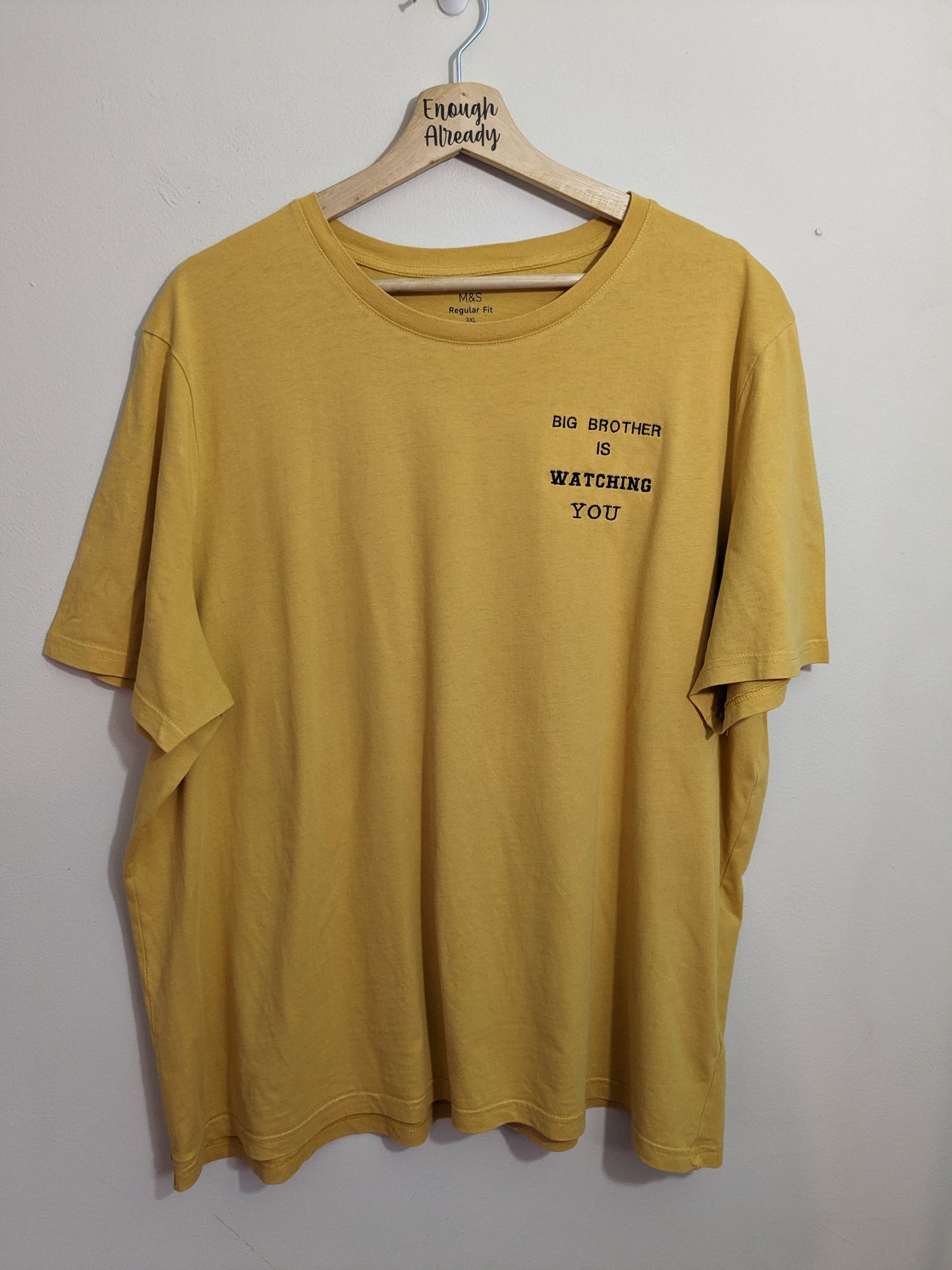 3XL Mustard Reworked George Orwell T-Shirt - 1984 Quote - Big Brother Is Watching YOU