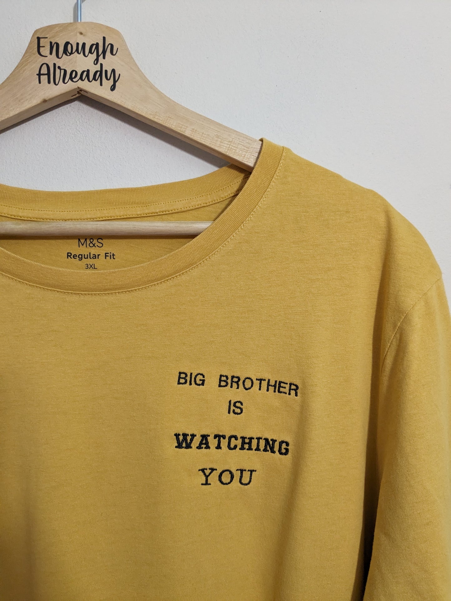 3XL Mustard Reworked George Orwell T-Shirt - 1984 Quote - Big Brother Is Watching YOU