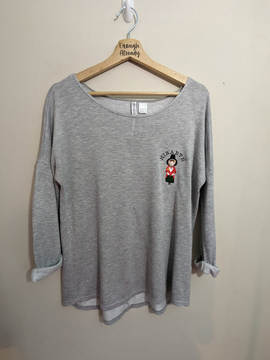 Size Small - Repurposed Lightweight Grey Sweatshirt - Embroidered Little Welsh Girl - Hiraeth Design