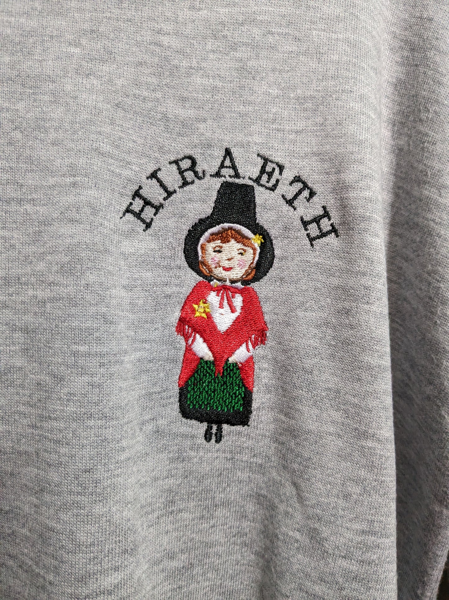 Size Small - Repurposed Lightweight Grey Sweatshirt - Embroidered Little Welsh Girl - Hiraeth Design