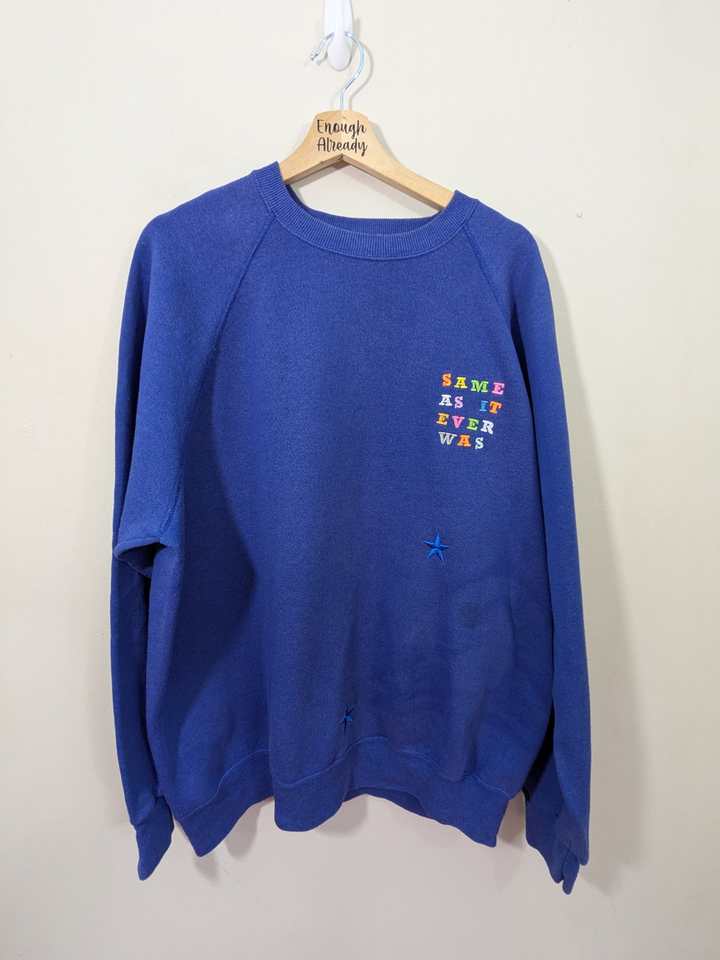 XXL Same As It Ever Was Rainbow Design *SMALL MARKS REDUCED PRICE* - Talking Heads Inspired Reclaimed Embroidered Sweatshirt