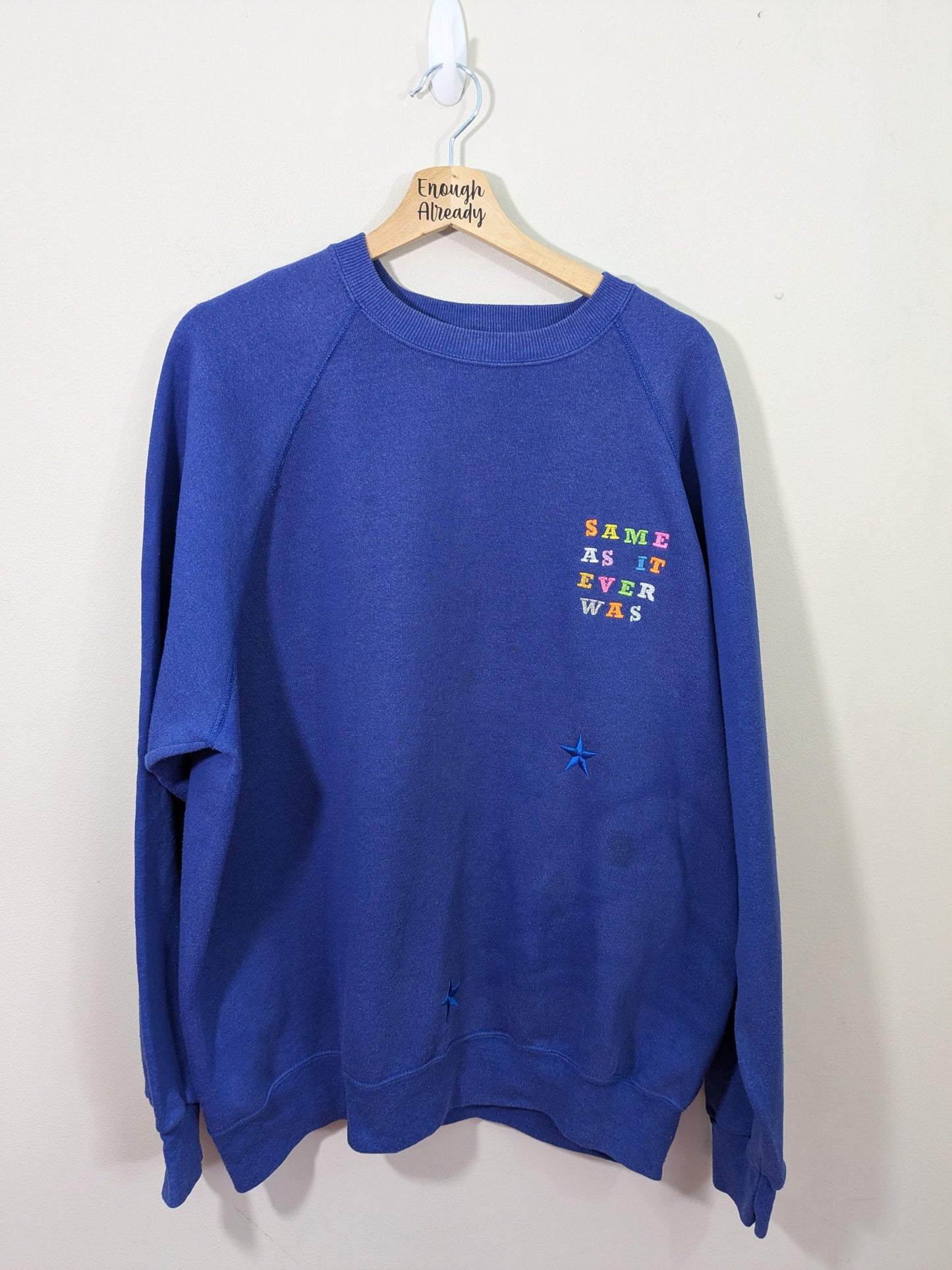 XXL Same As It Ever Was Rainbow Design *SMALL MARKS REDUCED PRICE* - Talking Heads Inspired Reclaimed Embroidered Sweatshirt