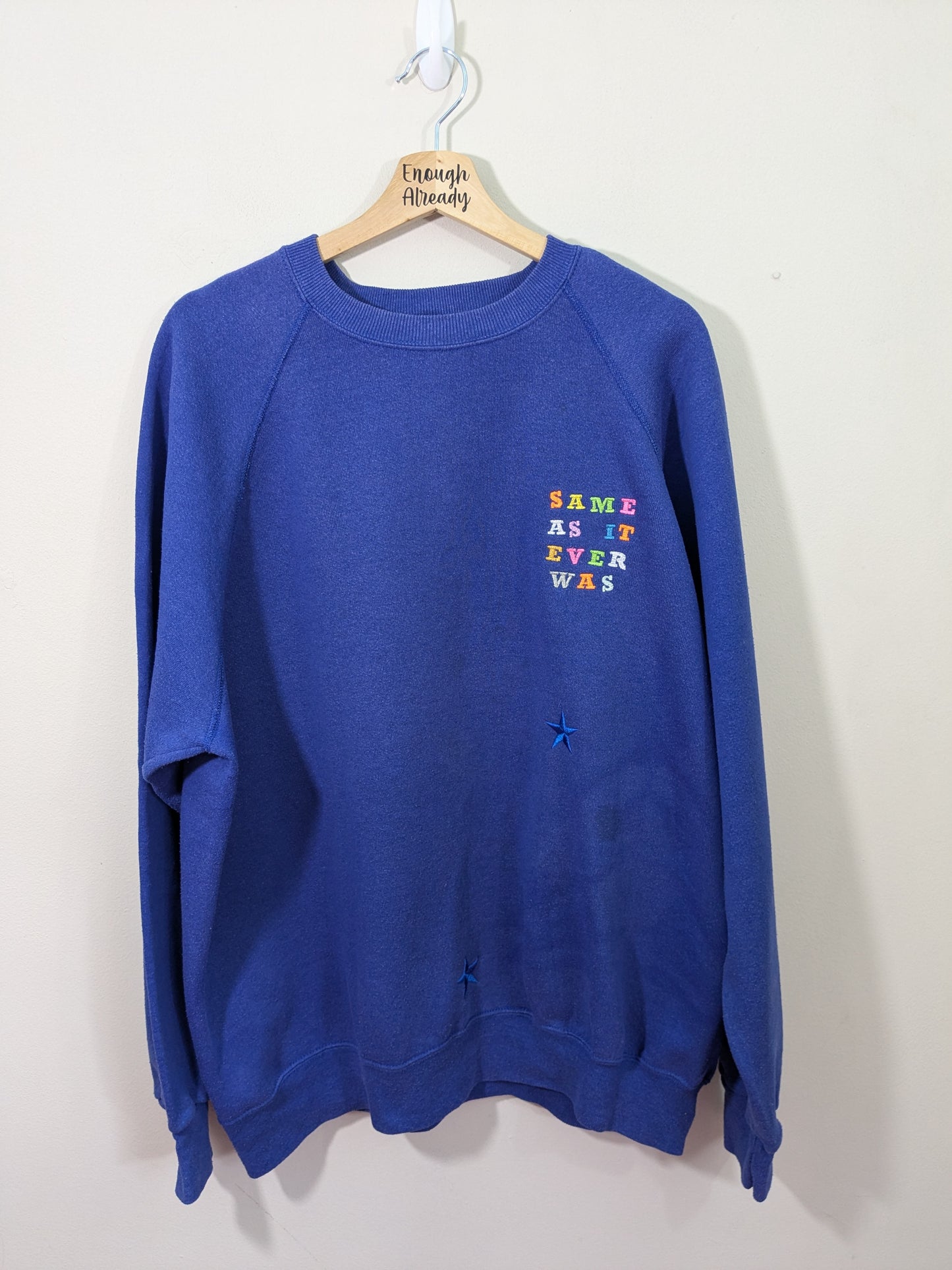 XXL Same As It Ever Was Rainbow Design *SMALL MARKS REDUCED PRICE* - Talking Heads Inspired Reclaimed Embroidered Sweatshirt