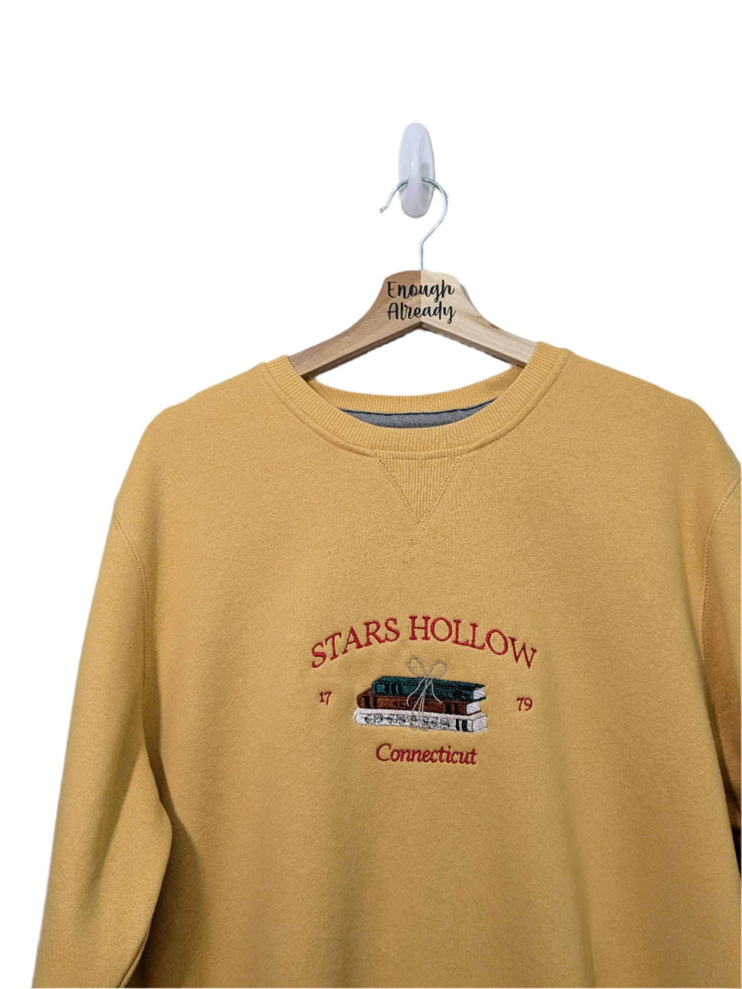 Stars Hollow Reworked Sweatshirt Collection - Book Stack and Stars Hollow Connecticut Embroidered Designs - Multiple Sizes and Colours