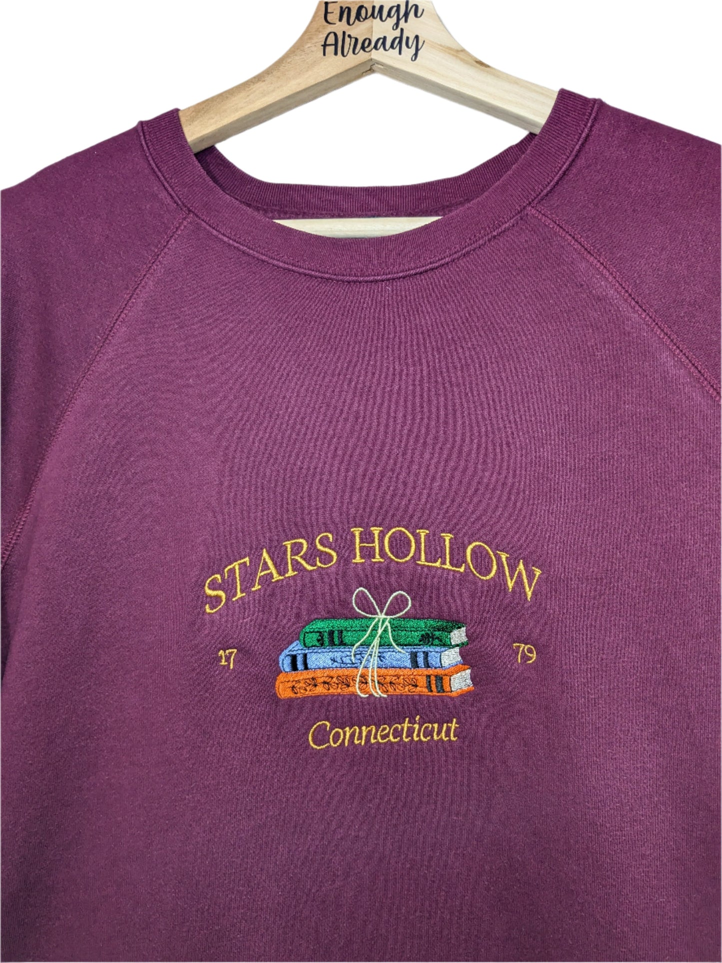 Stars Hollow Reworked Sweatshirt Collection - Book Stack and Stars Hollow Connecticut Embroidered Designs - Multiple Sizes and Colours