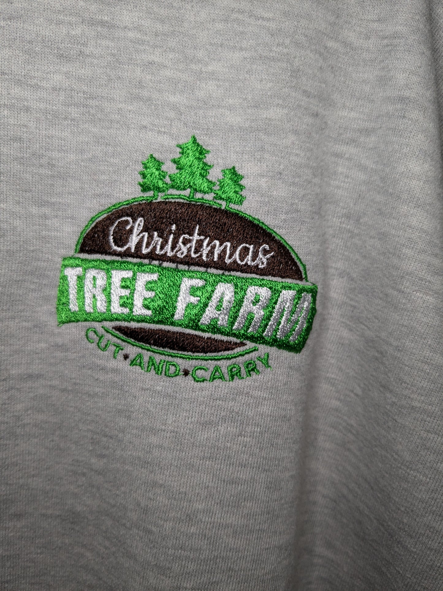 Size 14 Christmas Tree Farm - Light Grey Hoodie - Detailed Christmas Tree Embroidery - Perfect for Christmas Jumper Day