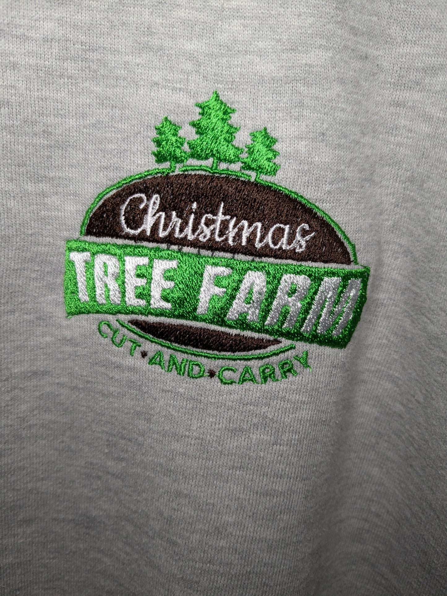 Size 14 Christmas Tree Farm - Light Grey Hoodie - Detailed Christmas Tree Embroidery - Perfect for Christmas Jumper Day