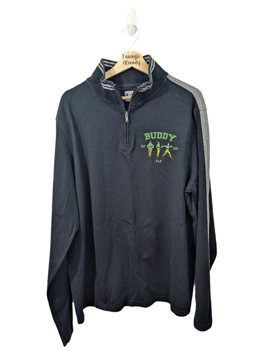 XL Navy Christmas 1/4 Zip - Embroidered Buddy the Elf Inspired Design - Eco Festive Clothing