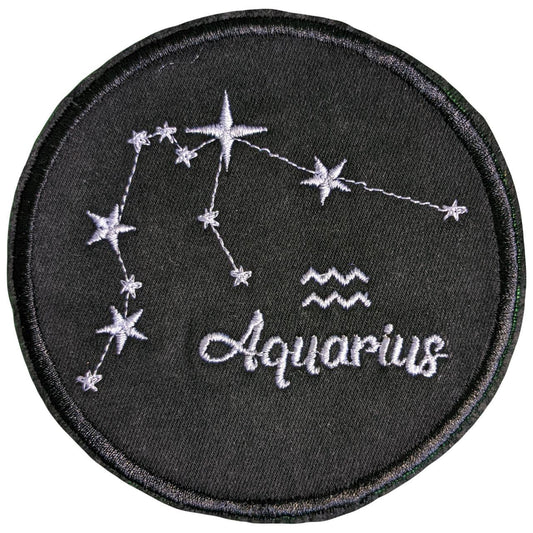 Aquarius Star Sign Recycled Denim Sew On Patch: Embroidered Constellations