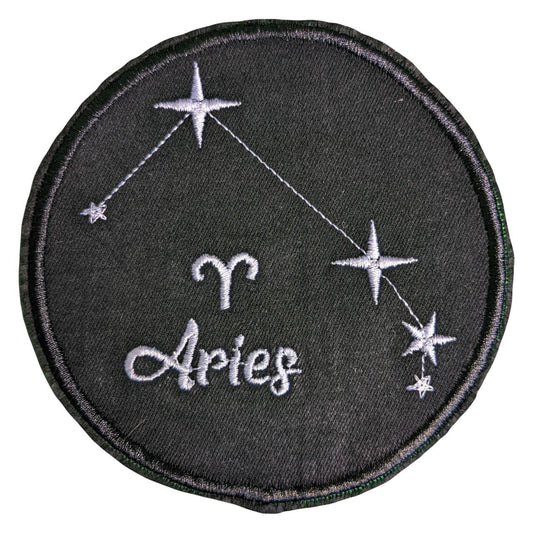 Aries Star Sign Recycled Denim Sew On Patch: Embroidered Constellations