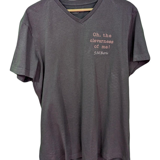 Size Large Grey Reworked T-Shirt Embroidered J. M Barrie Quote