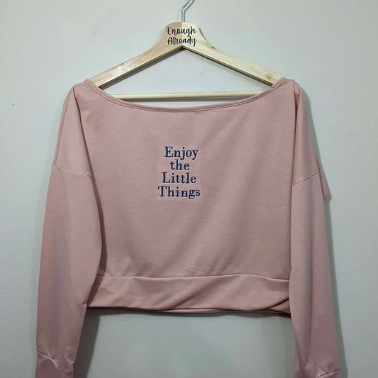 Size 8-10 Reworked Blush Pink Sweatshirt-Embroidered Bookish Quote