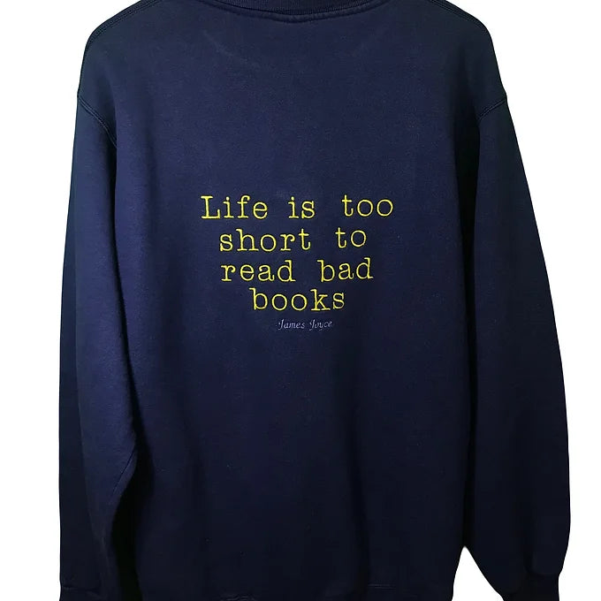 Size L Reworked Navy Sweatshirt-Embroidered James Joyce Quote