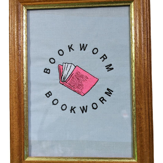 Bookworm Bookish Design Embroidered Framed Quote -  Reworked Vintage