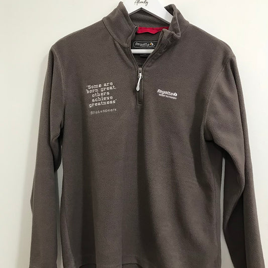 Size 12: Brown 1/4 Zip Sweat - Embroidered William Shakespeare Quote