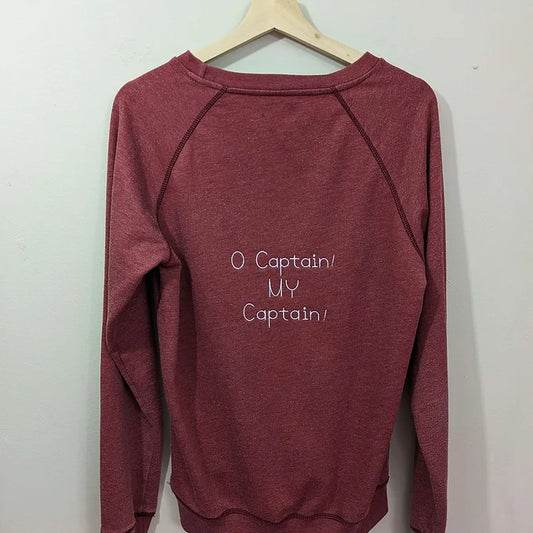 Size Medium Reworked Burgundy Sweat-Embroidered O Captain my Captain Quote