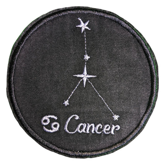 Cancer Star Sign Recycled Denim Sew On Patch: - Embroidered Constellations