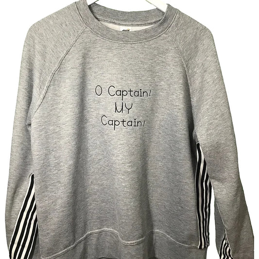 Size XL Reworked Grey Sweatshirt-Embroidered Walt Whitman Quote