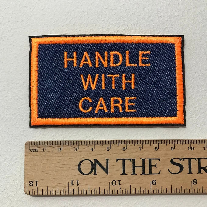 Recycled Denim Sew On Patch - Handle With Care - Stranger Things Inspired