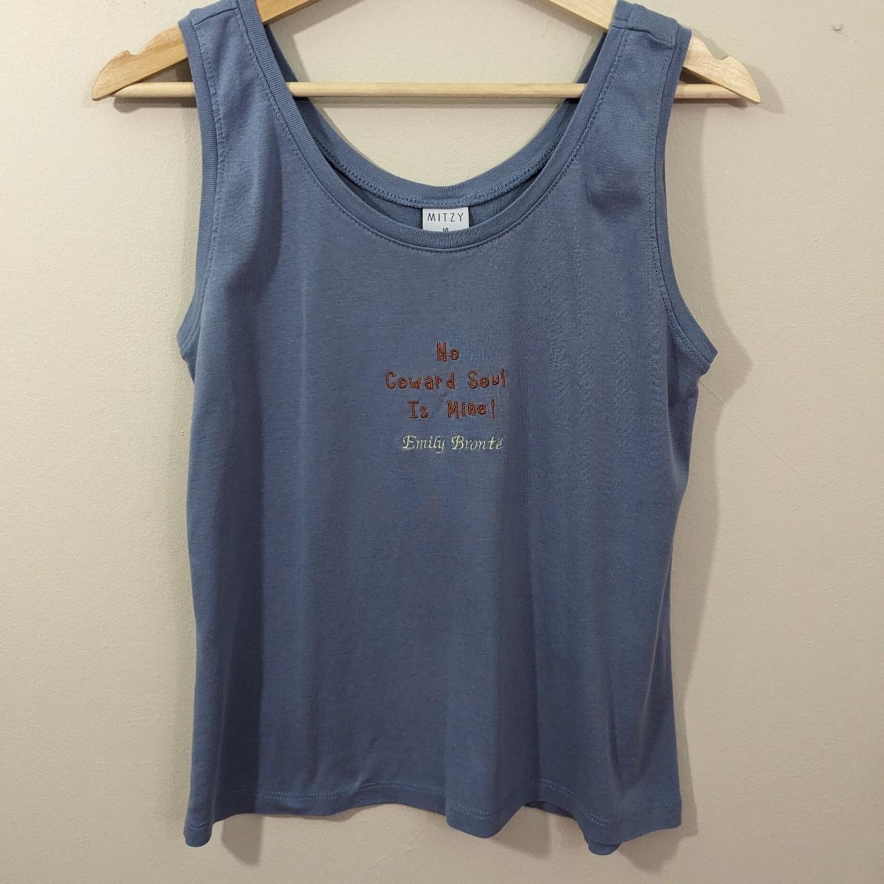 Size 14 Powder Blue Up-cycled Vest - Embroidered Emily Bronte Quote