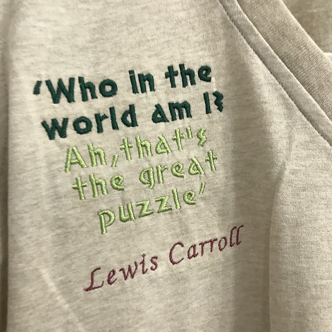Size 18/20: Cream Tee with Embroidered Lewis Carroll Quote