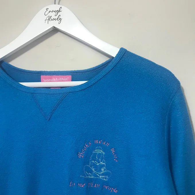 Size 18/20: Blue Fleece Sweatshirt - Reading Girl Outline and Fitzgerald Quote
