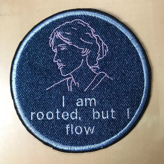 Recycled Denim Sew On Patch - Virginia Woolf Line Drawing and Quote