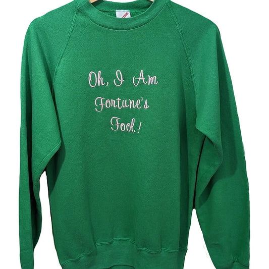 Size M Reworked Green Sweatshirt-Embroidered William Shakespeare Quote