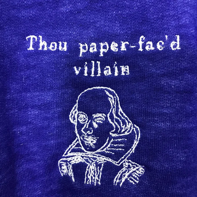 Size S Reworked "Frankenstein" Sweatshirt-Embroidered Shakespeare Quote