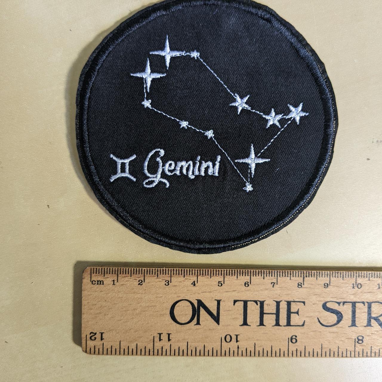 Gemini Star Sign Recycled Denim Sew On Patch: Embroidered Constellations