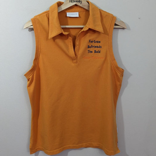 Size Women’s XL Orange Golf Style Collared Vest: Embroidered Virginia Woolf Q.