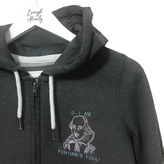 Size 10: Grey Hoody - Shakespeare Illustration and Romeo and Juliet Quote