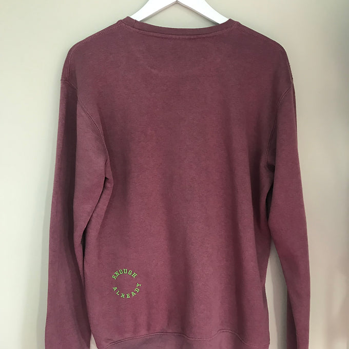Size XL: Purple Sweatshirt - Hand Drawn and Embroidered Illustration and Mantra