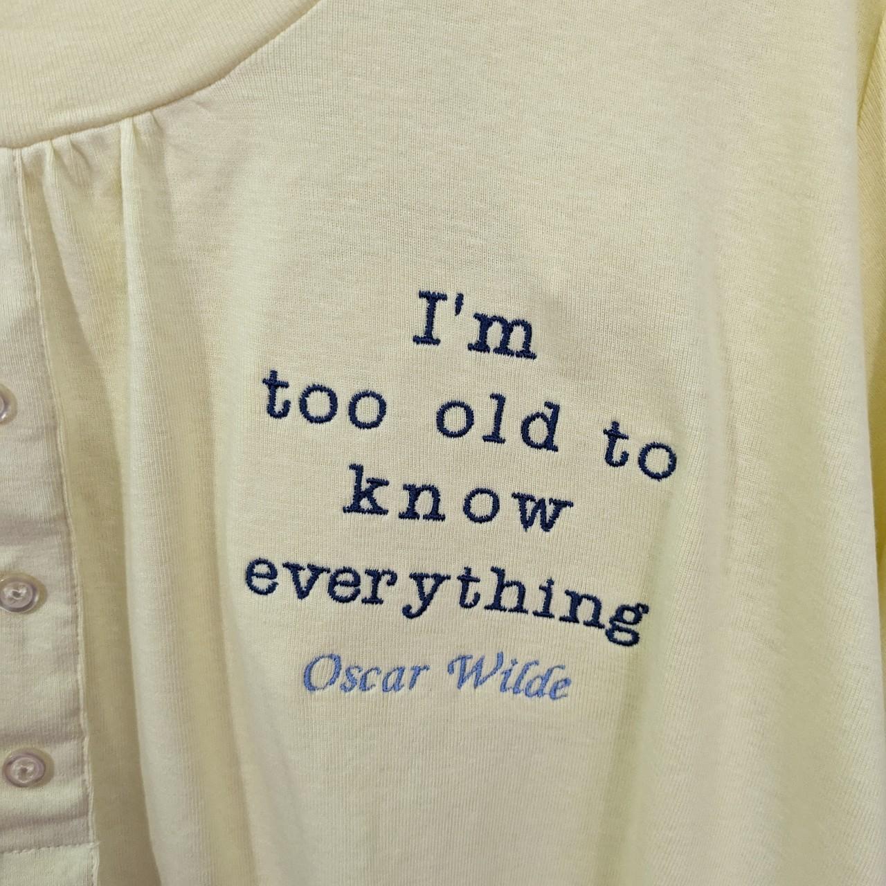 Size 20/22 Yellow Reworked T-Shirt with Embroidered Oscar Wilde Quote
