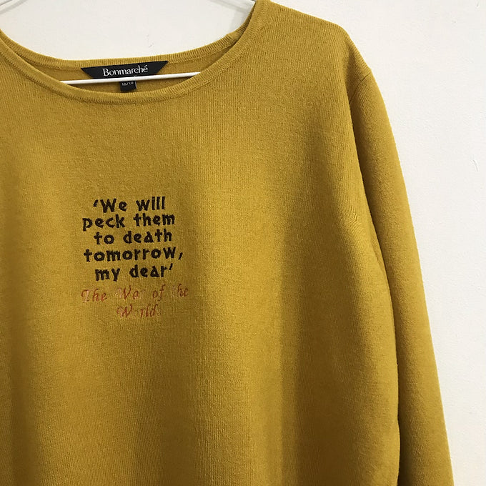 Size 16/18: H.G Wells - Embroidered The War of the Worlds Mustard Jumper