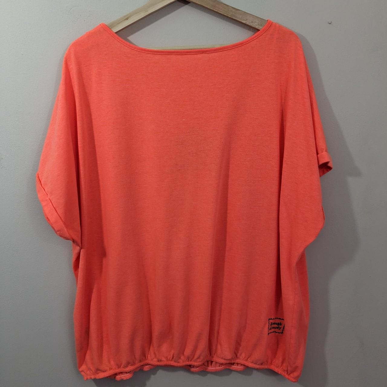 Size 22 Highlighter Orange Up-cycled Tee - Embroidered Virginia Woolf Line