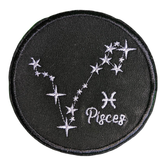 Pisces Star Sign Recycled Denim Sew On Patch: Embroidered Constellations