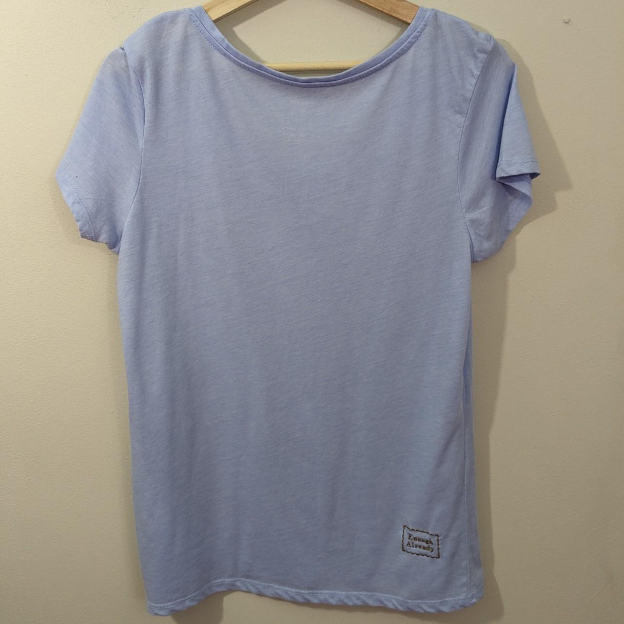 Size 10-12 Powder Blue Up-cycled Tee - Embroidered Virginia Woolf Line Drawing