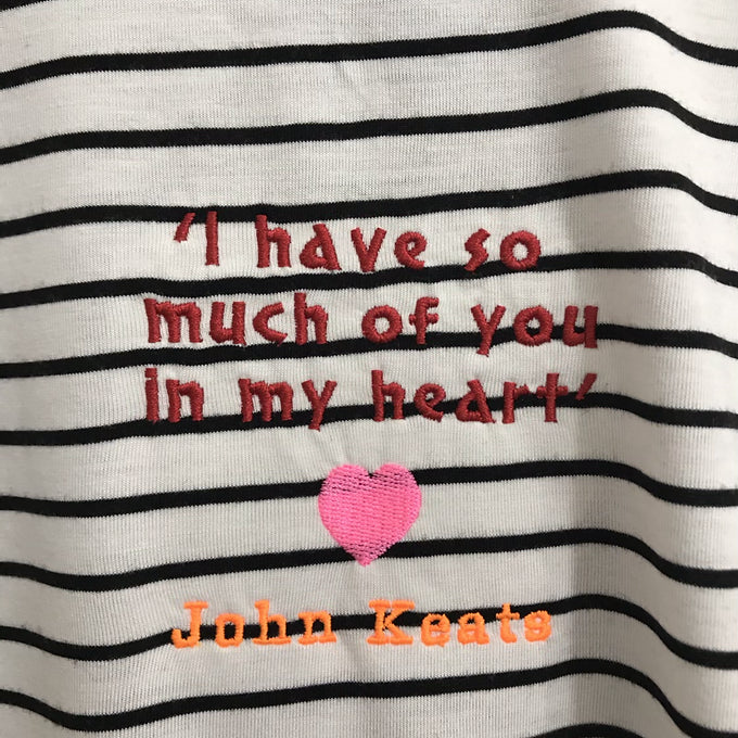 Size 12 Maternity Black and White Striped T-Shirt - Embroidered John Keats Quote