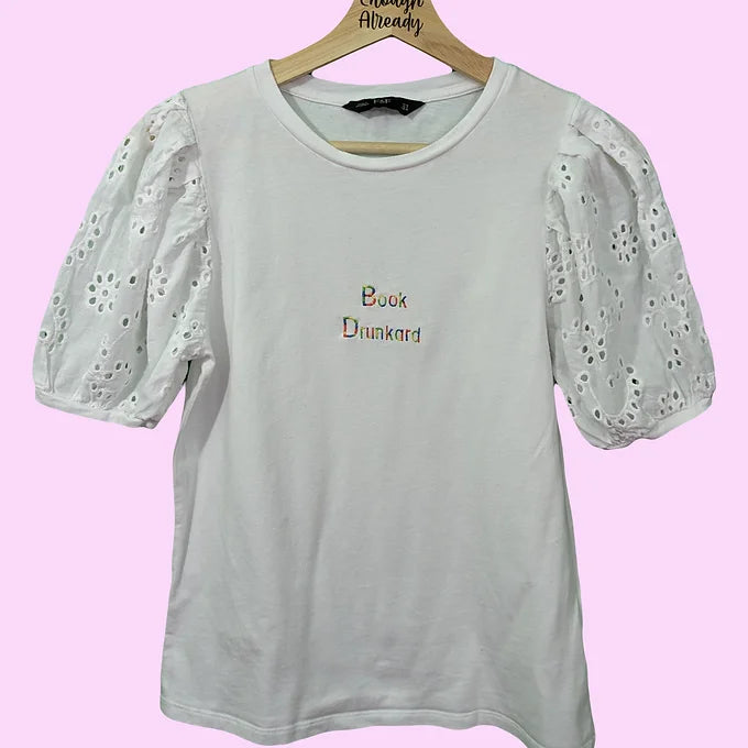 Size 6 Reworked White T-shirt Embroidered Anne of Green Gables Quote