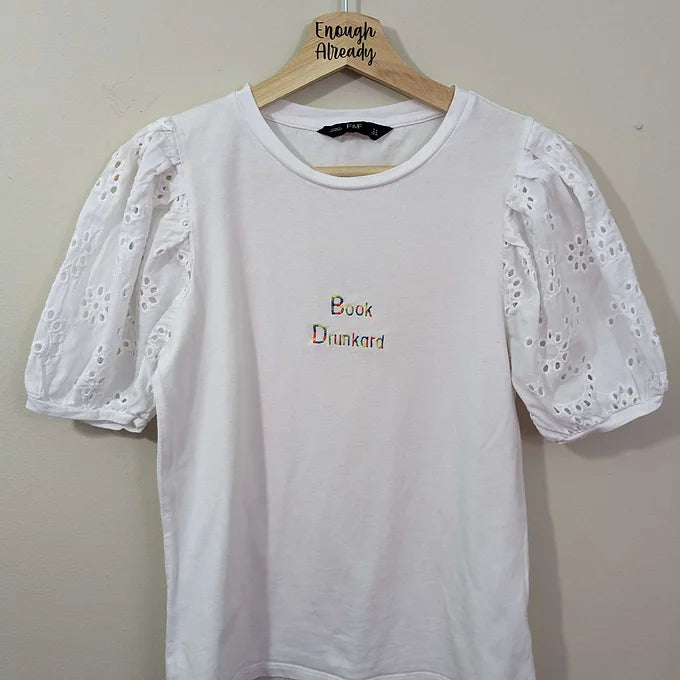 Size 6 Reworked White T-shirt Embroidered Anne of Green Gables Quote