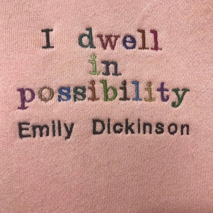 Size XS: Pink Sweatshirt - Rainbow Emily Dickinson Quote
