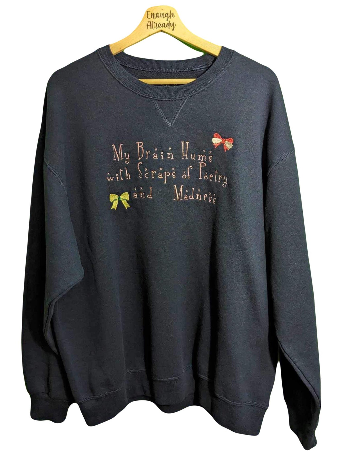 Size XL Navy Virginia Woolf Reworked Classic Crew Neck Sweatshirt - Bow and Quote Detail