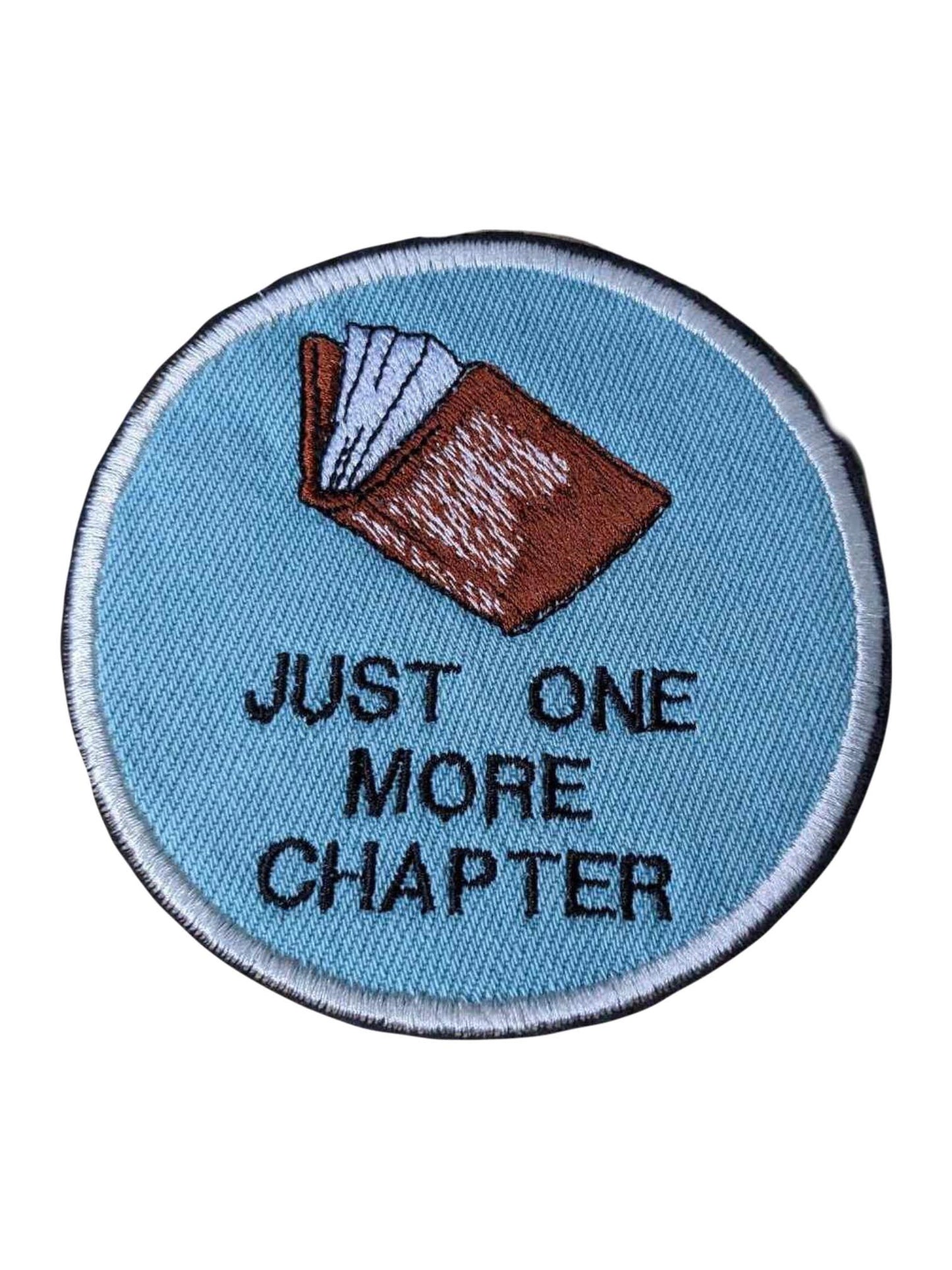 Bookish - Just One More Chapter - Recycled Denim Sew On Patch - Book Illustration Detail